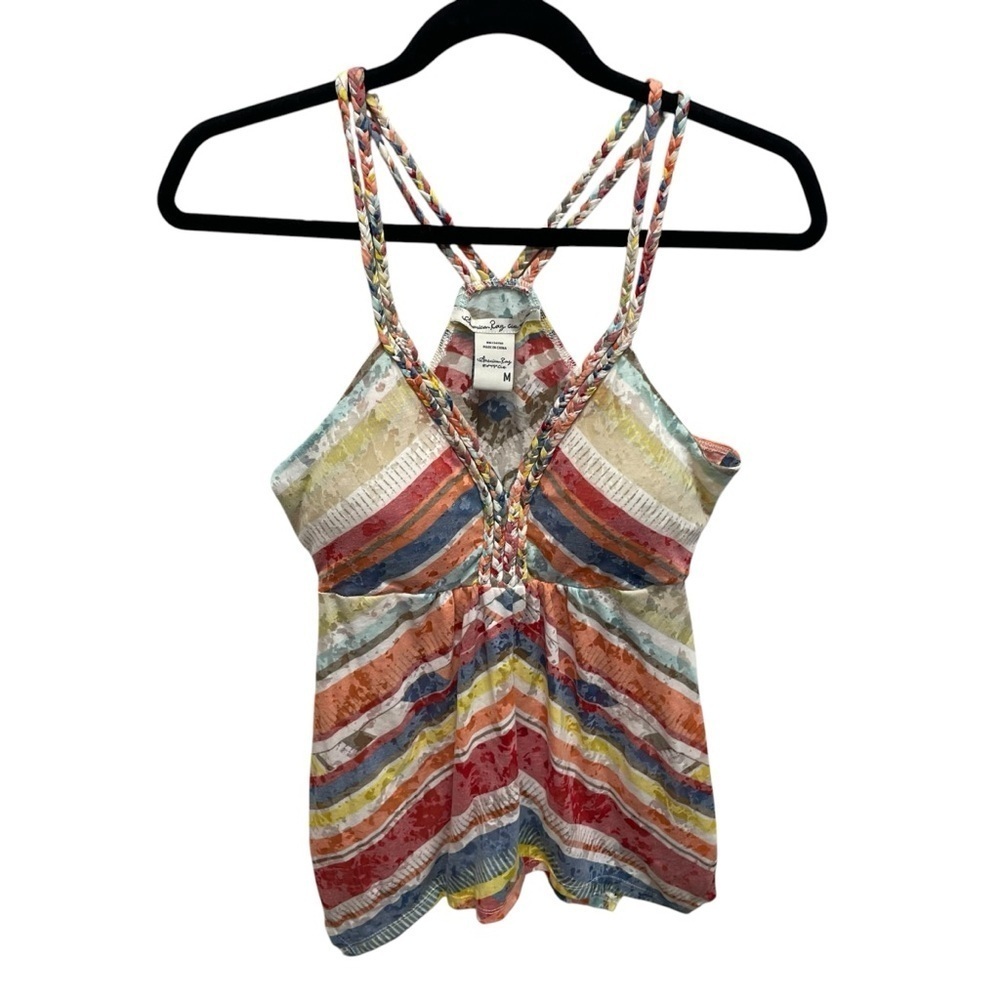 American rag colorful strappy tank top Y2K padded bust women’s medium angled hem